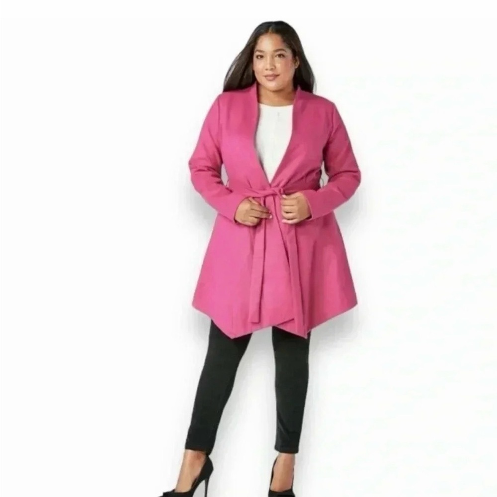 JustFab Pink Tie-Waist Trench Coat